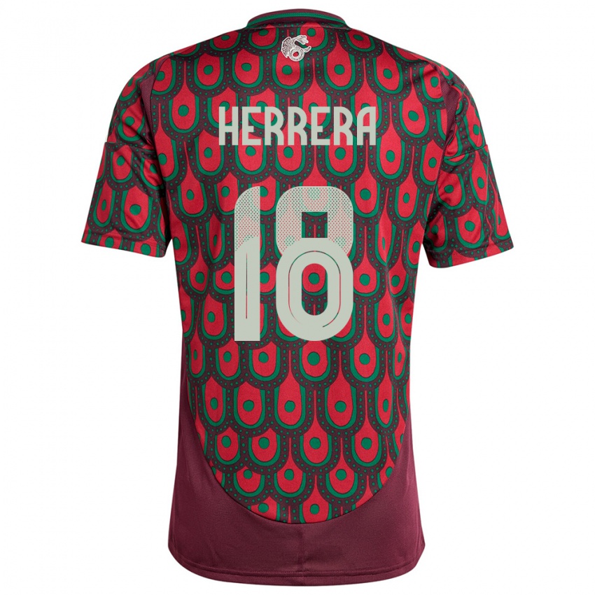 Férfi Mexikó Ozziel Herrera #18 Gesztenyebarna Hazai Jersey 24-26 Mez Póló Ing