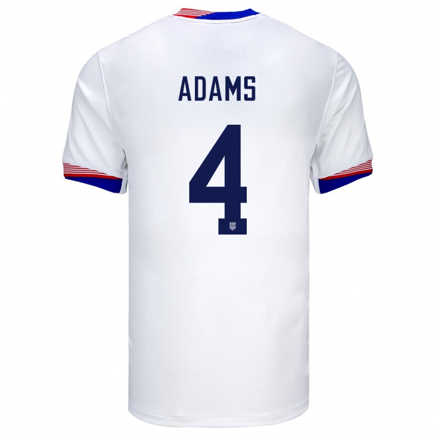 Férfi Egyesült Államok Tyler Adams #4 Fehér Hazai Jersey 24-26 Mez Póló Ing