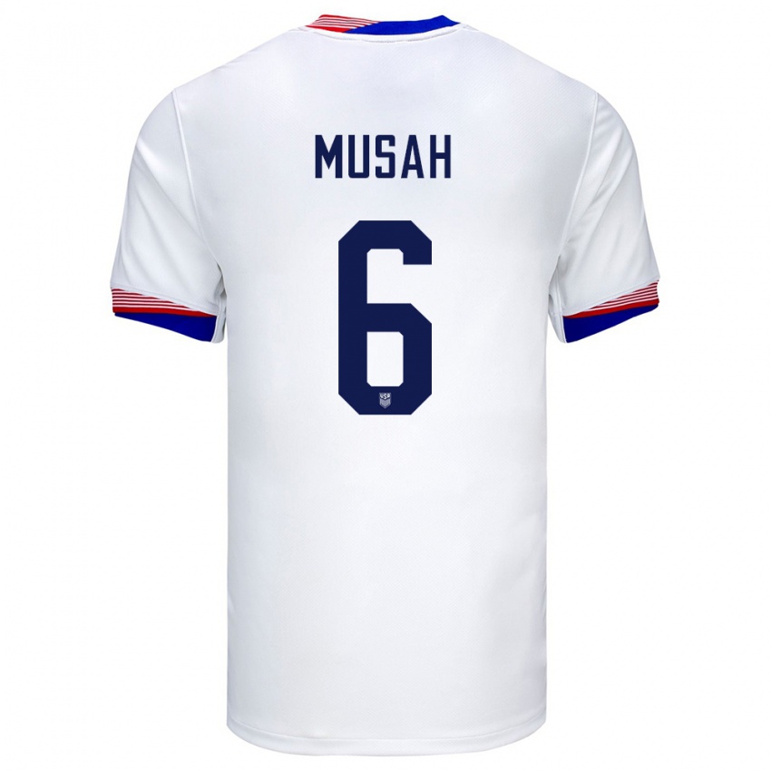 Férfi Egyesült Államok Yunus Musah #6 Fehér Hazai Jersey 24-26 Mez Póló Ing