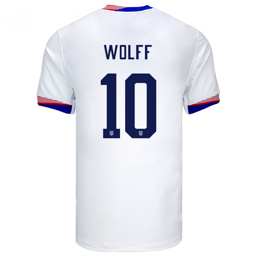 Férfi Egyesült Államok Owen Wolff #10 Fehér Hazai Jersey 24-26 Mez Póló Ing