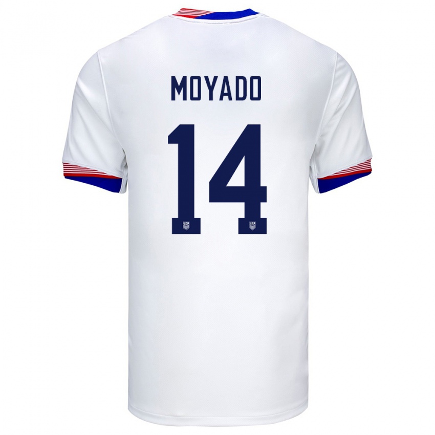 Férfi Egyesült Államok Bryan Moyado #14 Fehér Hazai Jersey 24-26 Mez Póló Ing