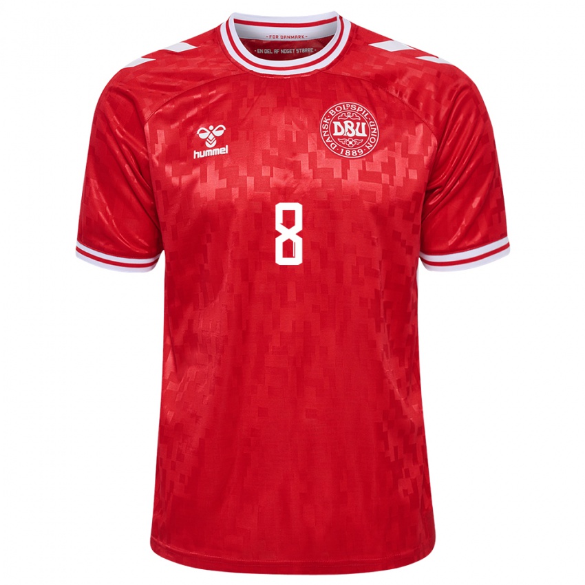 Férfi Dánia Gustav Isaksen #8 Piros Hazai Jersey 24-26 Mez Póló Ing