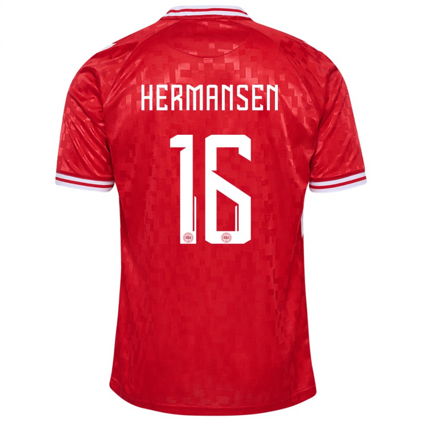 Férfi Dánia Mads Hermansen #16 Piros Hazai Jersey 24-26 Mez Póló Ing