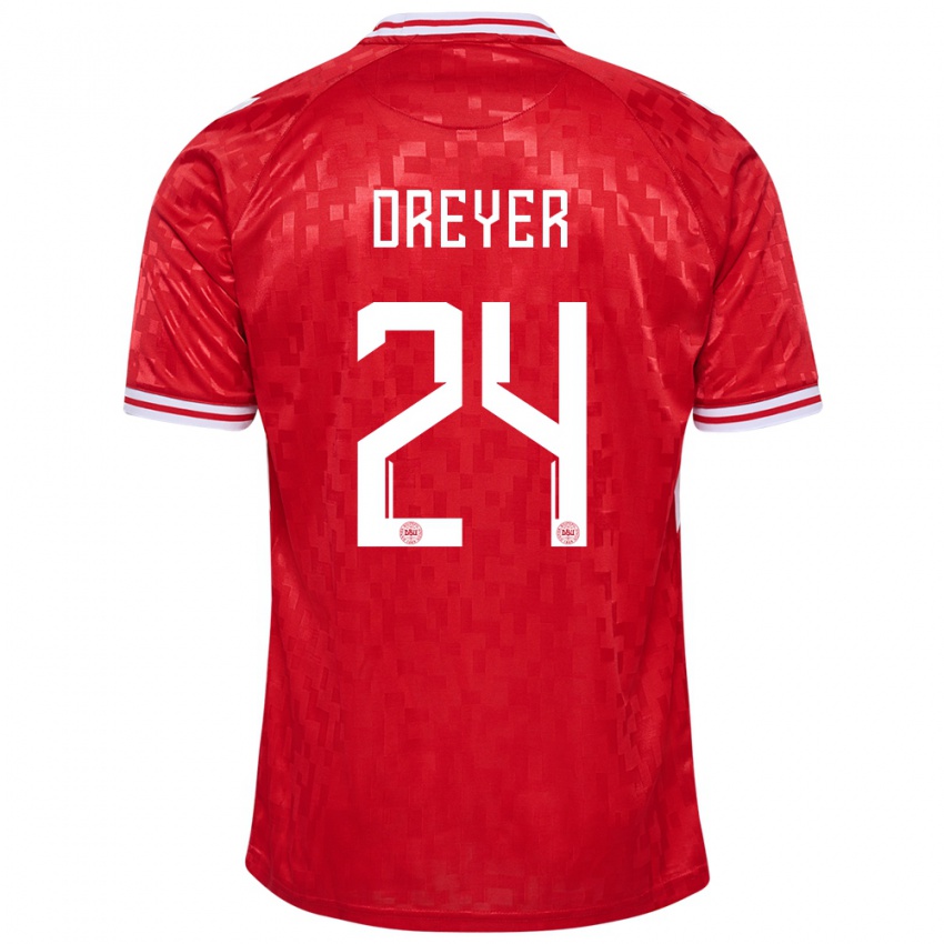 Férfi Dánia Anders Dreyer #24 Piros Hazai Jersey 24-26 Mez Póló Ing