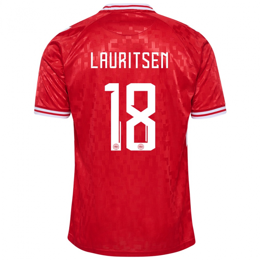 Férfi Dánia Tobias Lauritsen #18 Piros Hazai Jersey 24-26 Mez Póló Ing