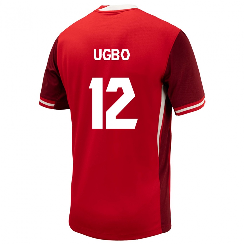 Férfi Kanada Ike Ugbo #12 Piros Hazai Jersey 24-26 Mez Póló Ing