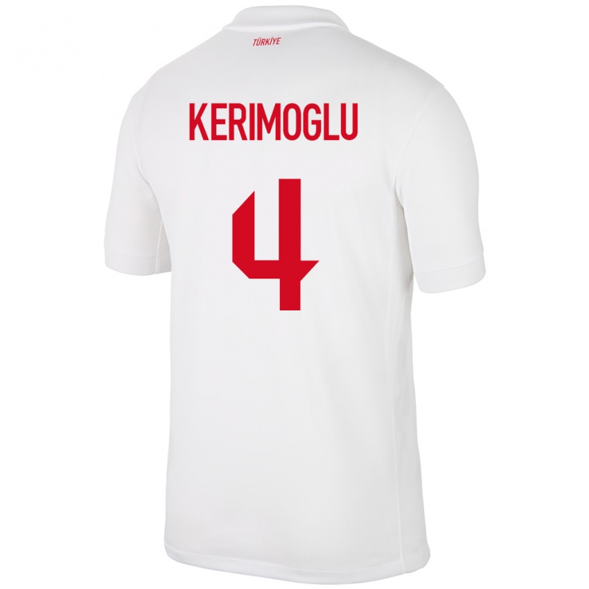 Férfi Törökország Zeynap Kerimoğlu #4 Fehér Hazai Jersey 24-26 Mez Póló Ing