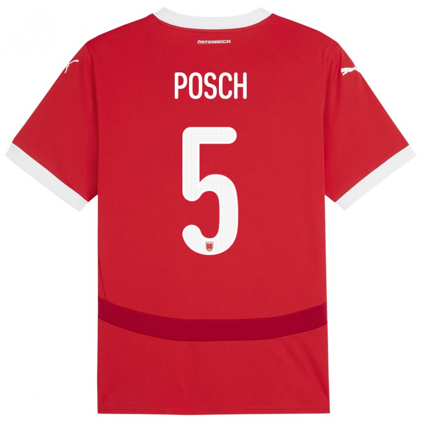 Férfi Ausztria Stefan Posch #5 Piros Hazai Jersey 24-26 Mez Póló Ing