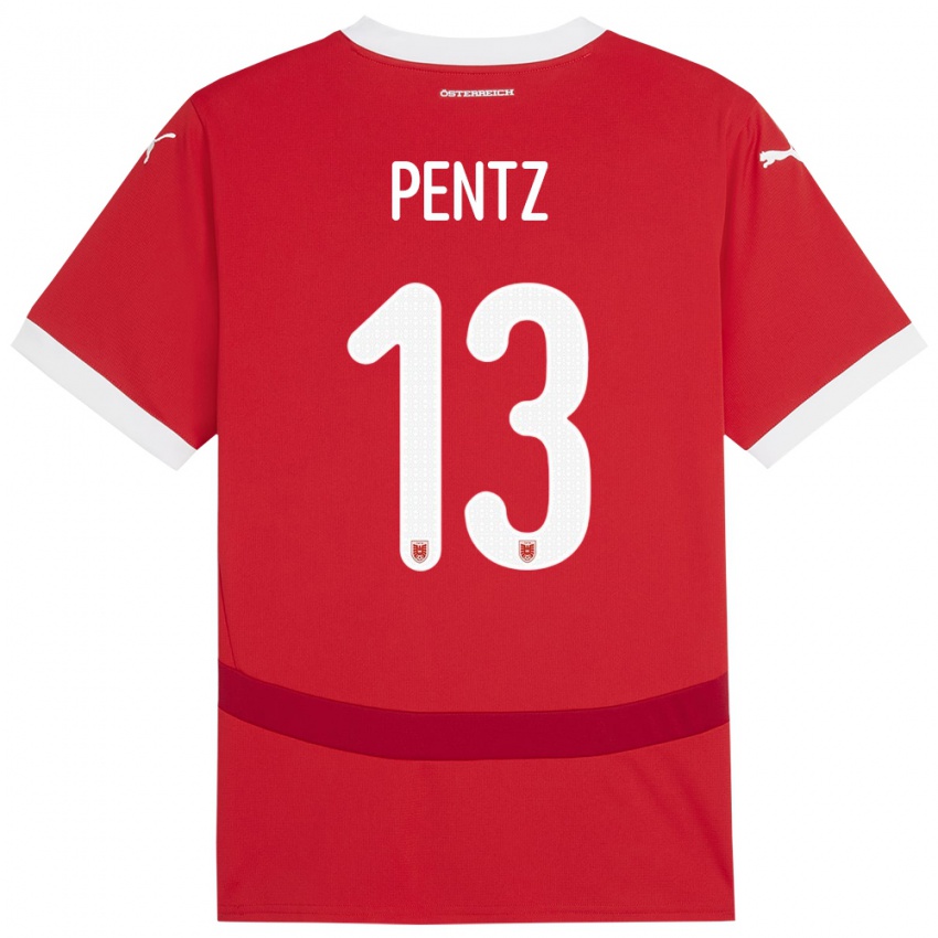 Férfi Ausztria Patrick Pentz #13 Piros Hazai Jersey 24-26 Mez Póló Ing