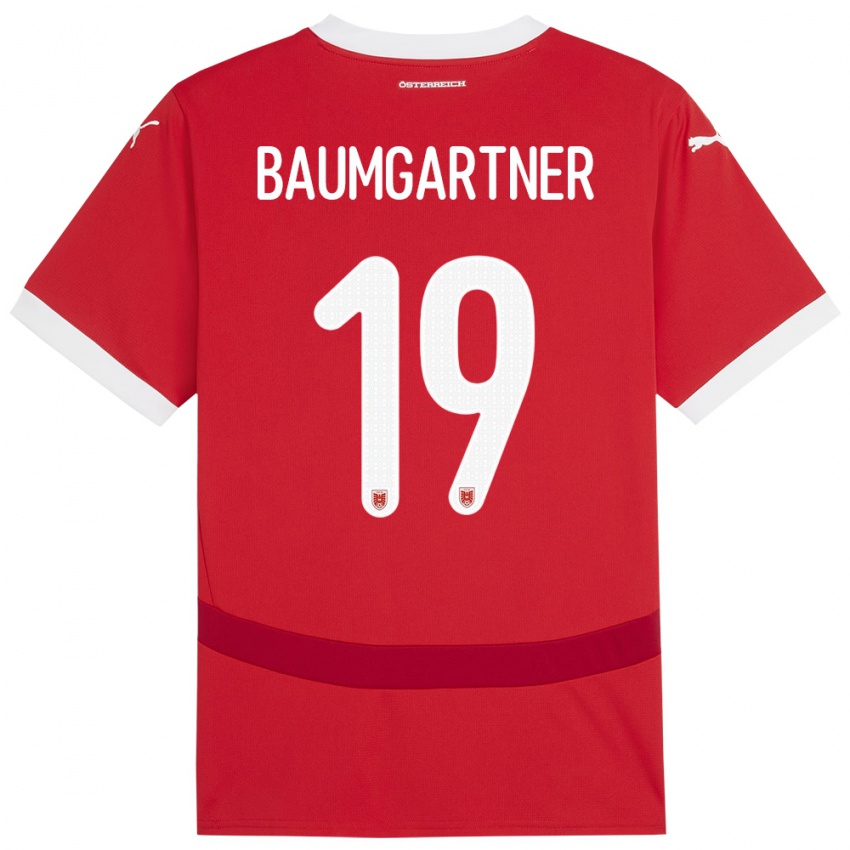 Férfi Ausztria Christoph Baumgartner #19 Piros Hazai Jersey 24-26 Mez Póló Ing