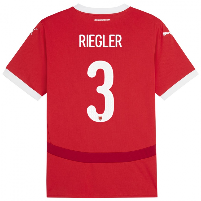 Férfi Ausztria David Riegler #3 Piros Hazai Jersey 24-26 Mez Póló Ing