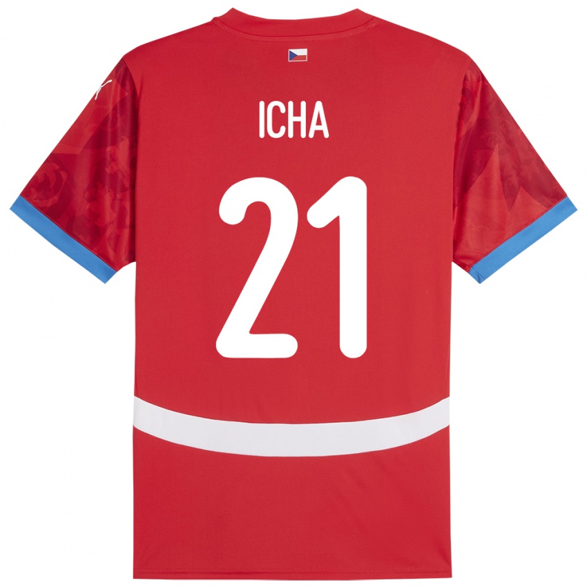 Férfi Csehország Marek Icha #21 Piros Hazai Jersey 24-26 Mez Póló Ing