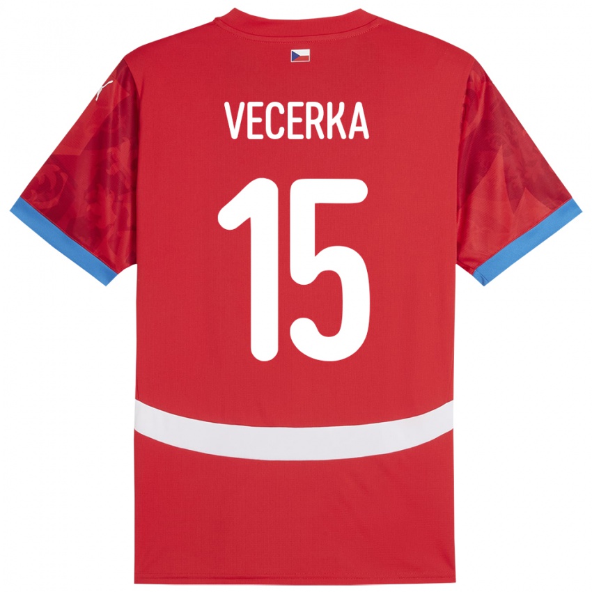 Férfi Csehország Dalibor Vecerka #15 Piros Hazai Jersey 24-26 Mez Póló Ing