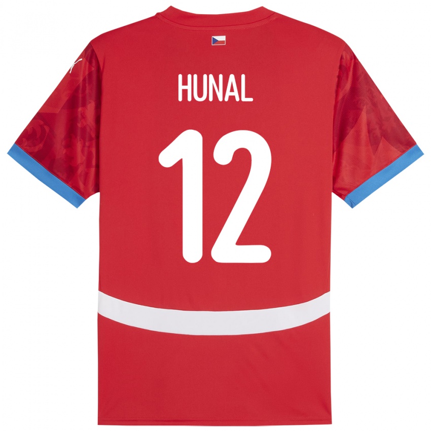 Férfi Csehország Eric Hunal #12 Piros Hazai Jersey 24-26 Mez Póló Ing