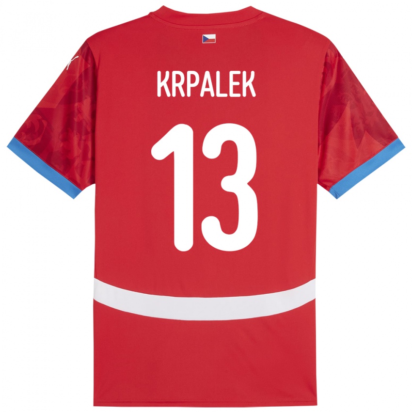 Férfi Csehország Dennis Krpalek #13 Piros Hazai Jersey 24-26 Mez Póló Ing