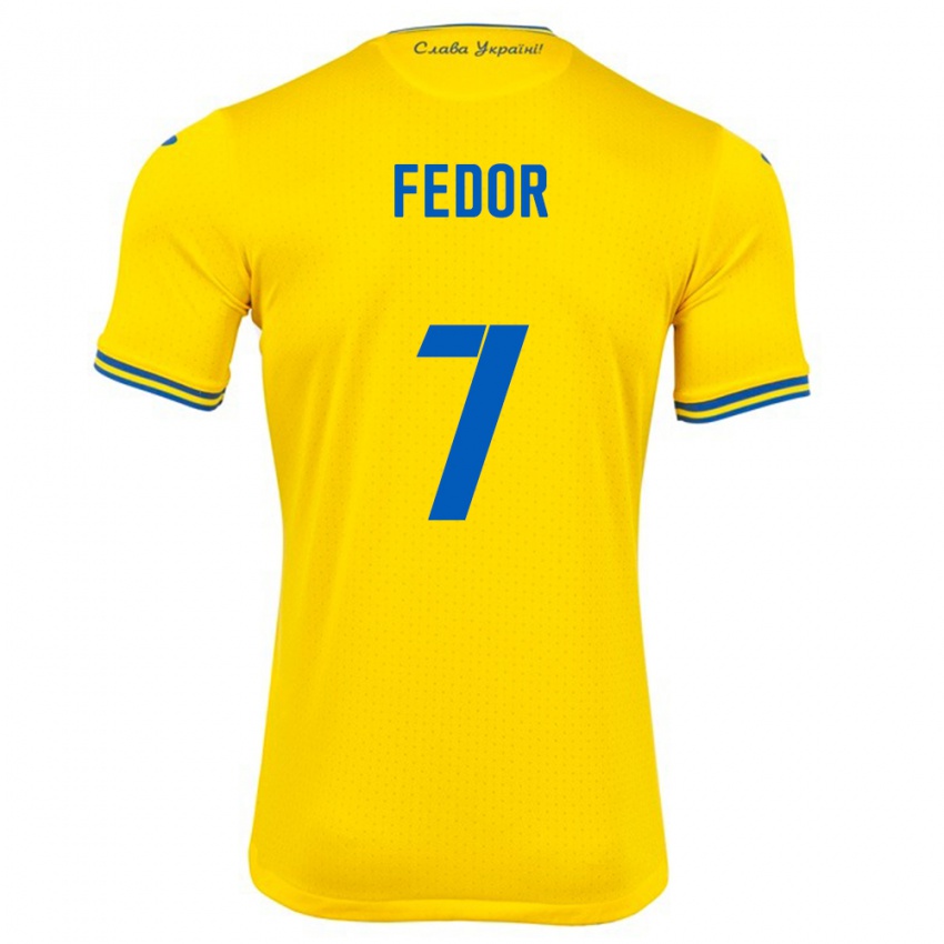 Férfi Ukrajna Oleg Fedor #7 Sárga Hazai Jersey 24-26 Mez Póló Ing