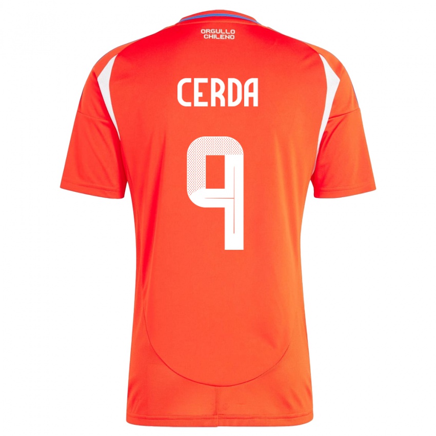 Férfi Chile Axel Cerda #9 Piros Hazai Jersey 24-26 Mez Póló Ing