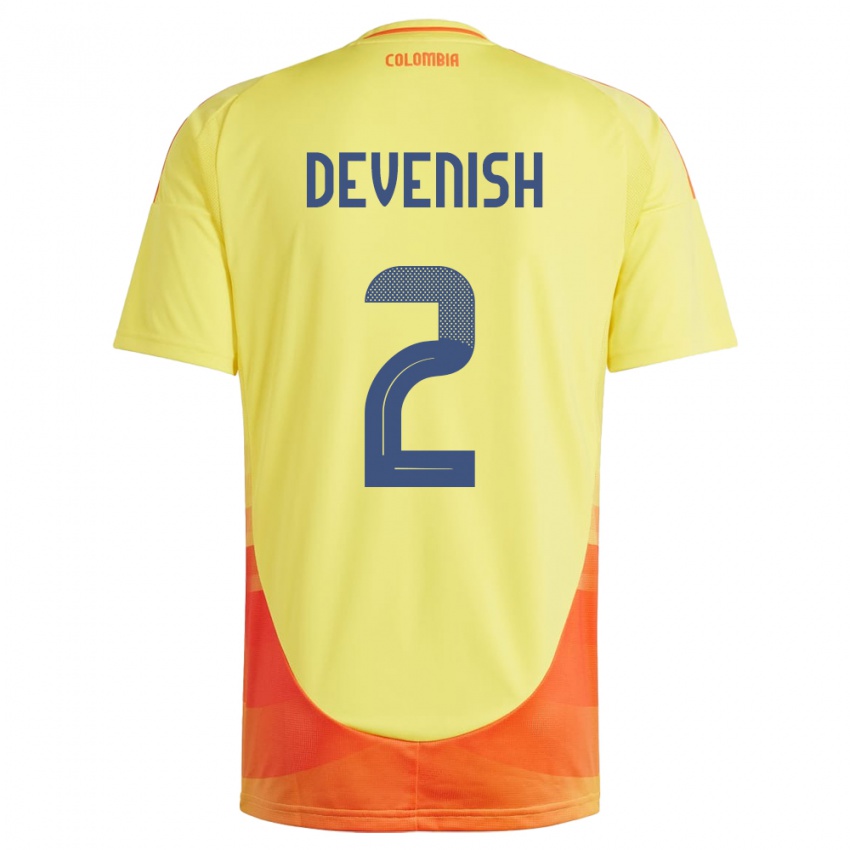 Férfi Kolumbia Cristian Devenish #2 Sárga Hazai Jersey 24-26 Mez Póló Ing