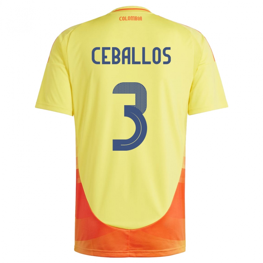 Férfi Kolumbia Brayan Ceballos #3 Sárga Hazai Jersey 24-26 Mez Póló Ing