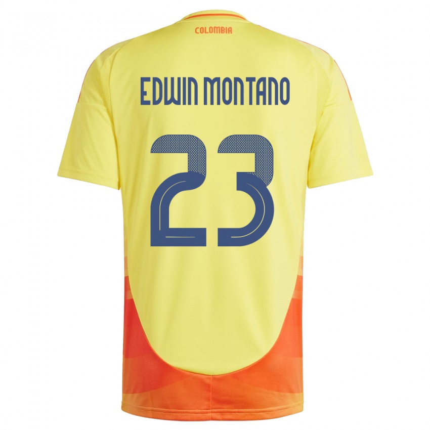 Férfi Kolumbia John Edwin Montaño #23 Sárga Hazai Jersey 24-26 Mez Póló Ing