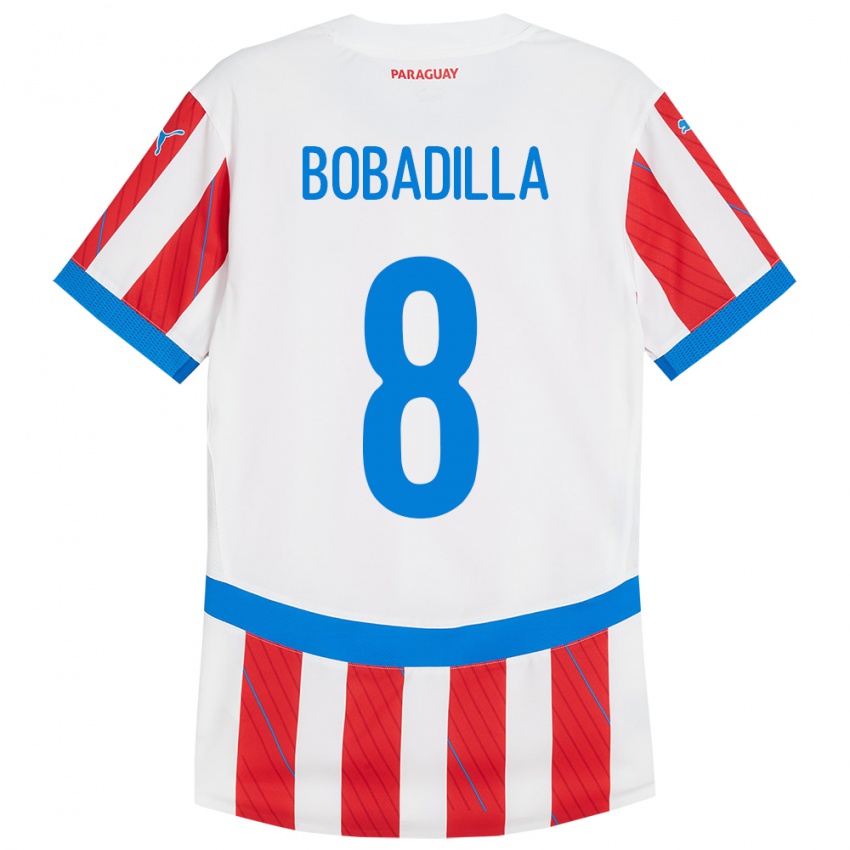 Férfi Paraguay Damián Bobadilla #8 Fehér Piros Hazai Jersey 24-26 Mez Póló Ing