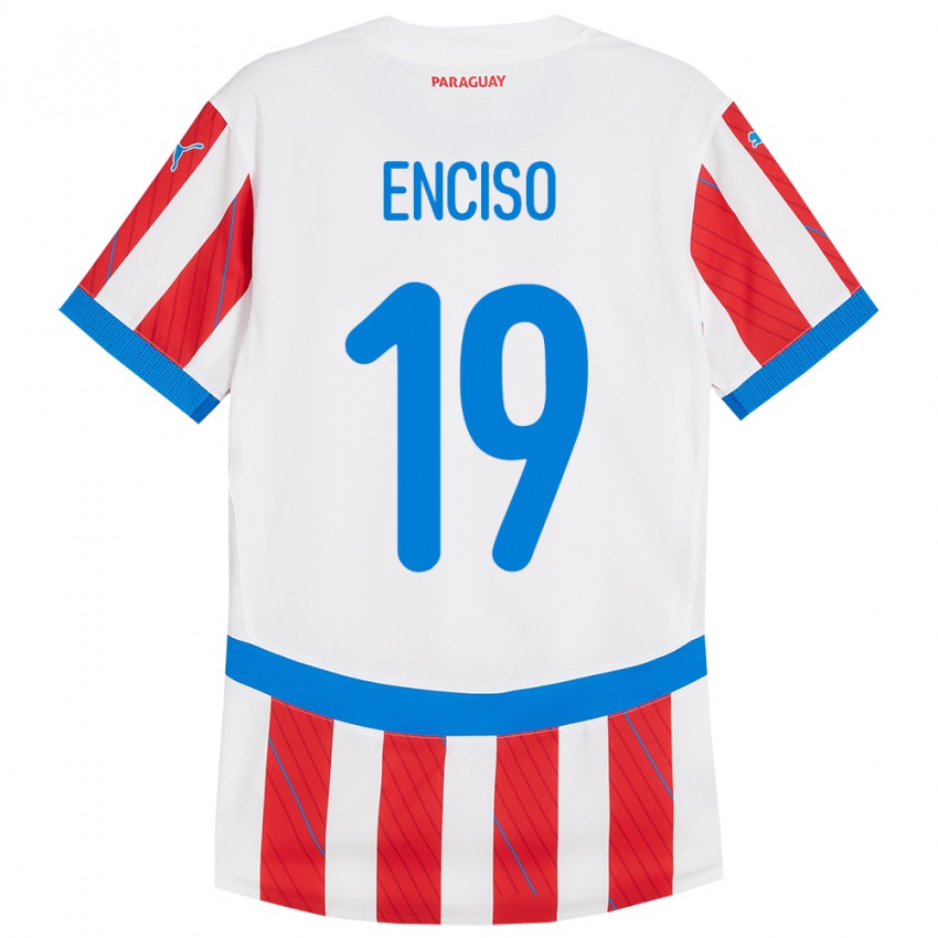 Férfi Paraguay Julio Enciso #19 Fehér Piros Hazai Jersey 24-26 Mez Póló Ing