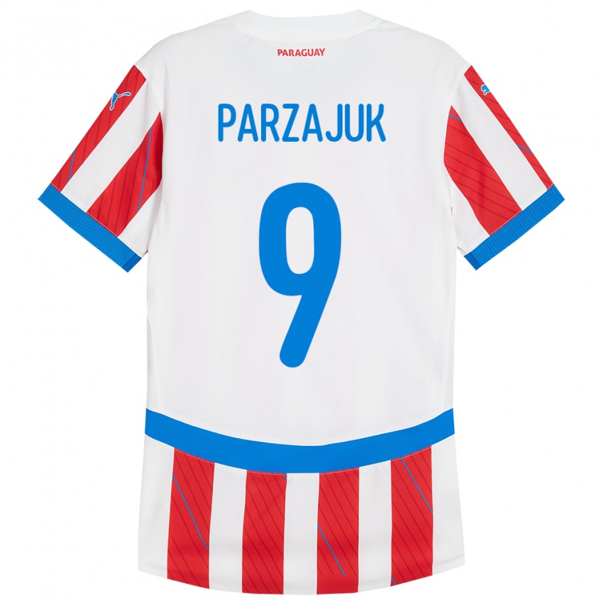 Férfi Paraguay Kevin Parzajuk #9 Fehér Piros Hazai Jersey 24-26 Mez Póló Ing