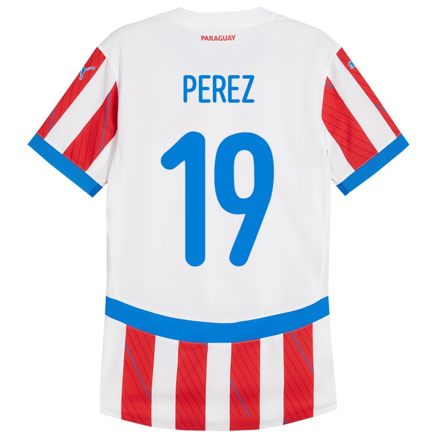 Férfi Paraguay Marcelo Pérez #19 Fehér Piros Hazai Jersey 24-26 Mez Póló Ing