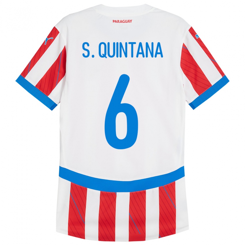 Férfi Paraguay Sebastián Quintana #6 Fehér Piros Hazai Jersey 24-26 Mez Póló Ing