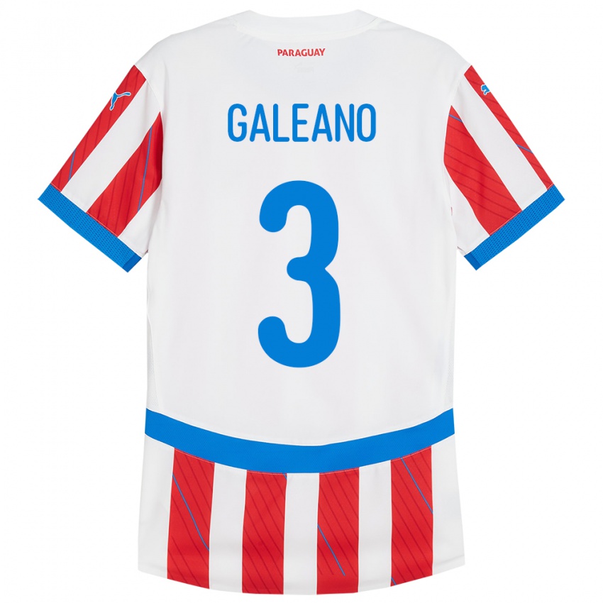 Férfi Paraguay Fernando Galeano #3 Fehér Piros Hazai Jersey 24-26 Mez Póló Ing