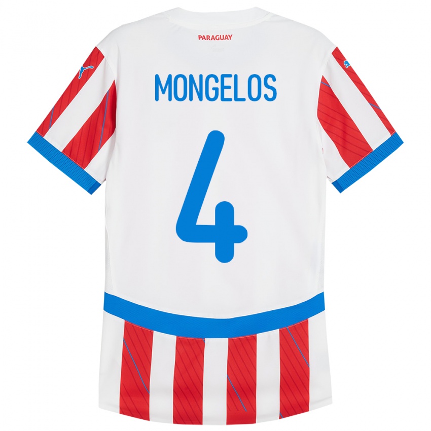 Férfi Paraguay Rolando Mongelós #4 Fehér Piros Hazai Jersey 24-26 Mez Póló Ing