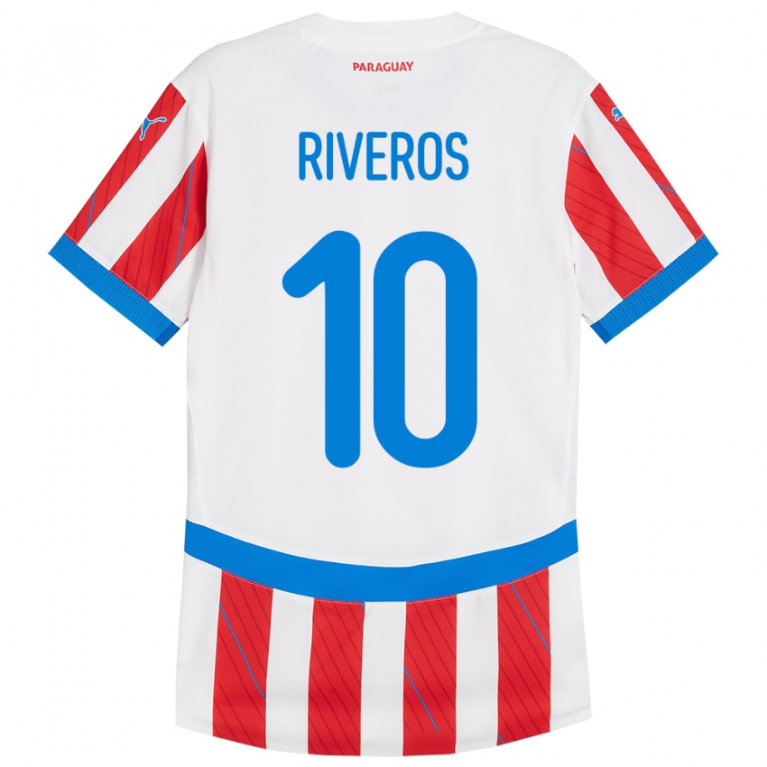 Férfi Paraguay Paulo Riveros #10 Fehér Piros Hazai Jersey 24-26 Mez Póló Ing