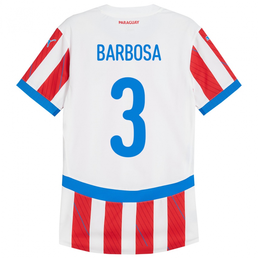 Férfi Paraguay Camila Barbosa #3 Fehér Piros Hazai Jersey 24-26 Mez Póló Ing