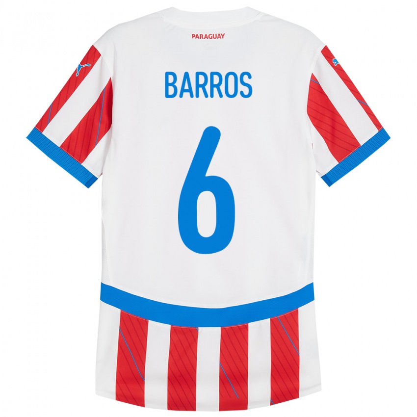 Férfi Paraguay Natalia Barros #6 Fehér Piros Hazai Jersey 24-26 Mez Póló Ing