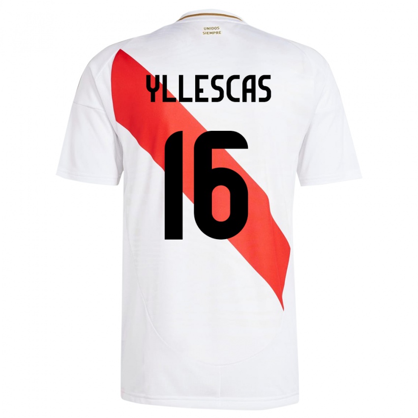 Férfi Peru Jhosenffer Yllescas #16 Fehér Hazai Jersey 24-26 Mez Póló Ing