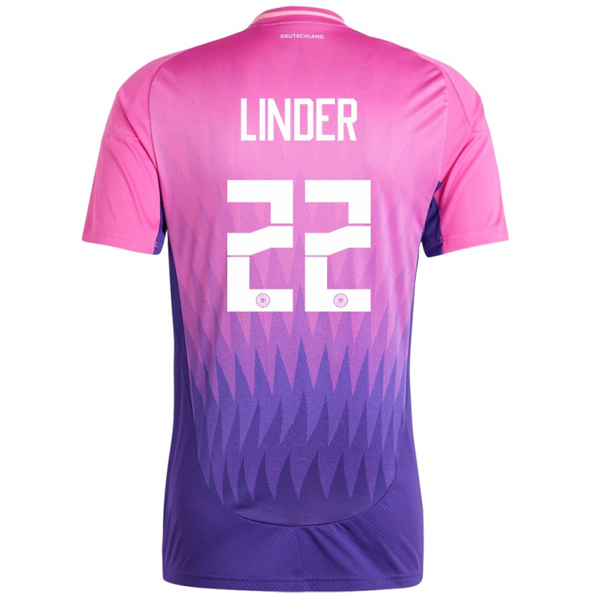 Férfi Németország Sarai Linder #22 Pink Lila Idegenbeli Jersey 24-26 Mez Póló Ing