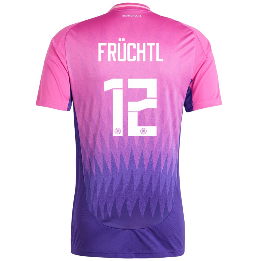 Férfi Németország Christian Fruchtl #12 Pink Lila Idegenbeli Jersey 24-26 Mez Póló Ing