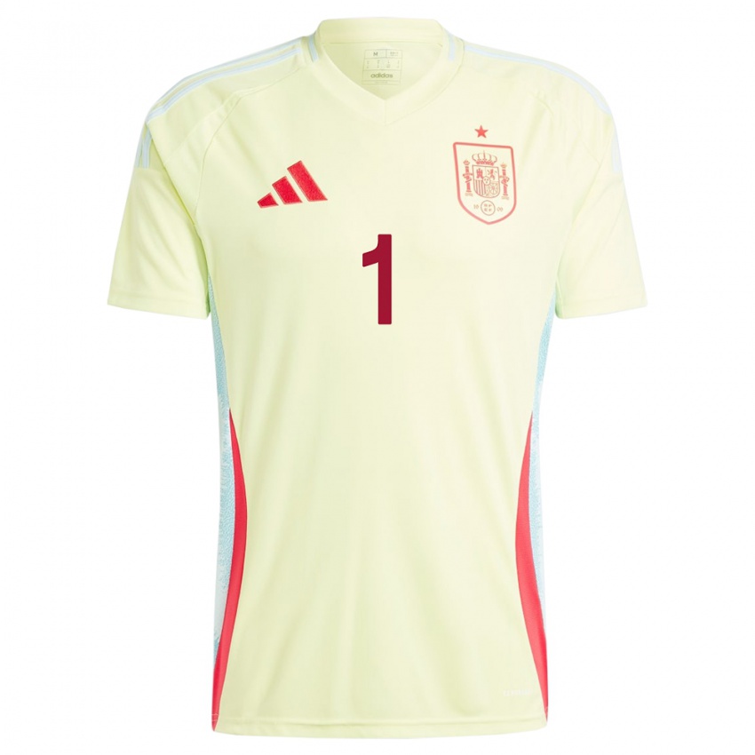 Férfi Spanyolország Mariasun Quinones #1 Sárga Idegenbeli Jersey 24-26 Mez Póló Ing