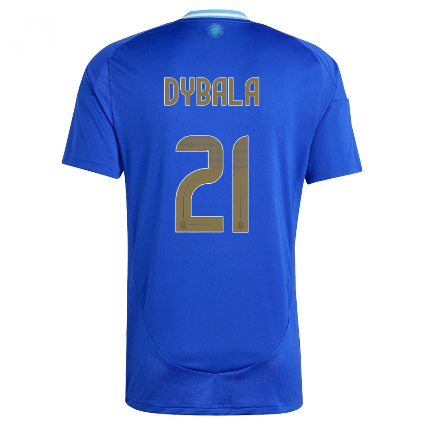 Férfi Argentína Paulo Dybala #21 Kék Idegenbeli Jersey 24-26 Mez Póló Ing