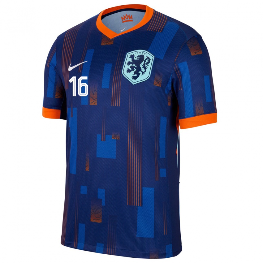 Férfi Hollandia Bernt Klaverboer #16 Kék Idegenbeli Jersey 24-26 Mez Póló Ing