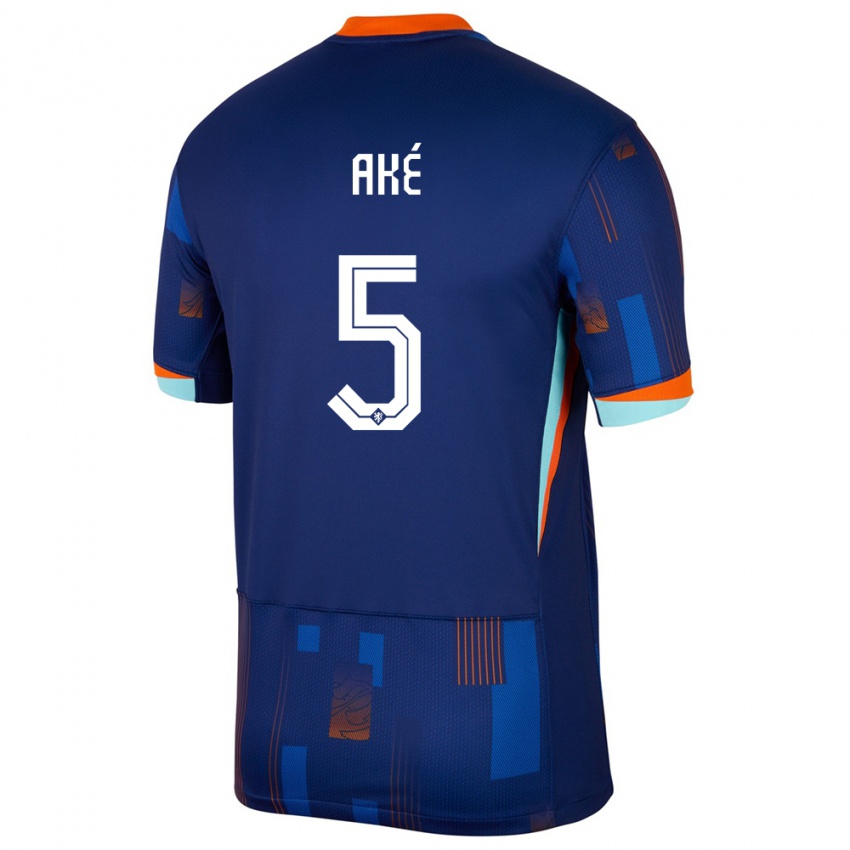 Férfi Hollandia Nathan Ake #5 Kék Idegenbeli Jersey 24-26 Mez Póló Ing