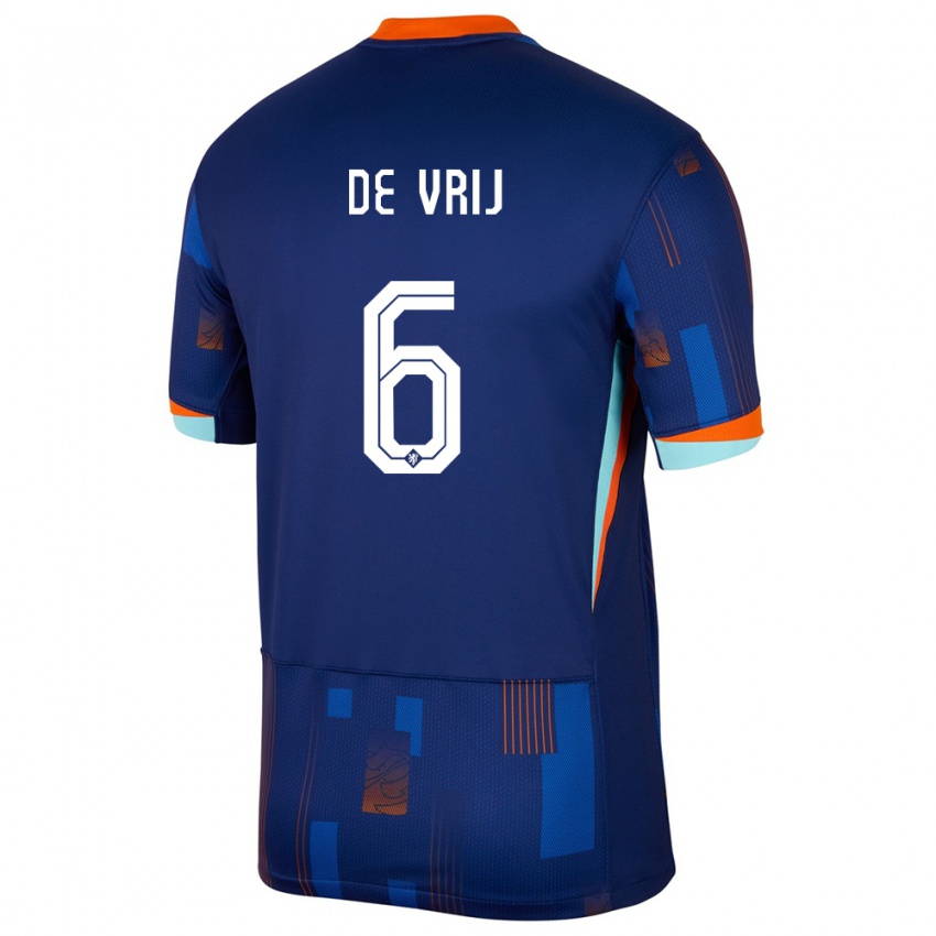 Férfi Hollandia Stefan De Vrij #6 Kék Idegenbeli Jersey 24-26 Mez Póló Ing