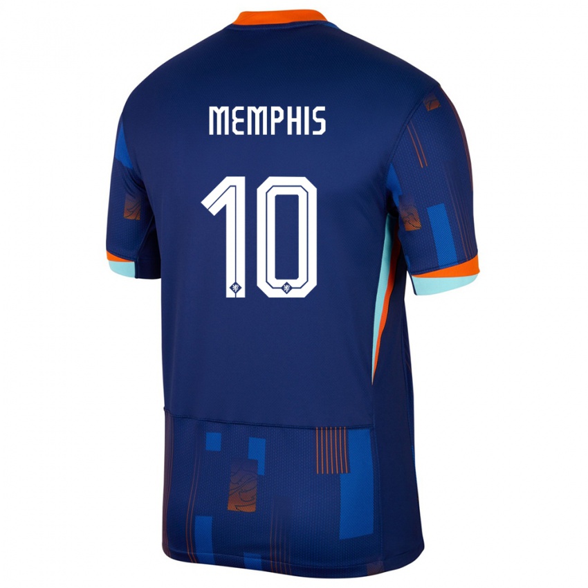 Férfi Hollandia Memphis Depay #10 Kék Idegenbeli Jersey 24-26 Mez Póló Ing