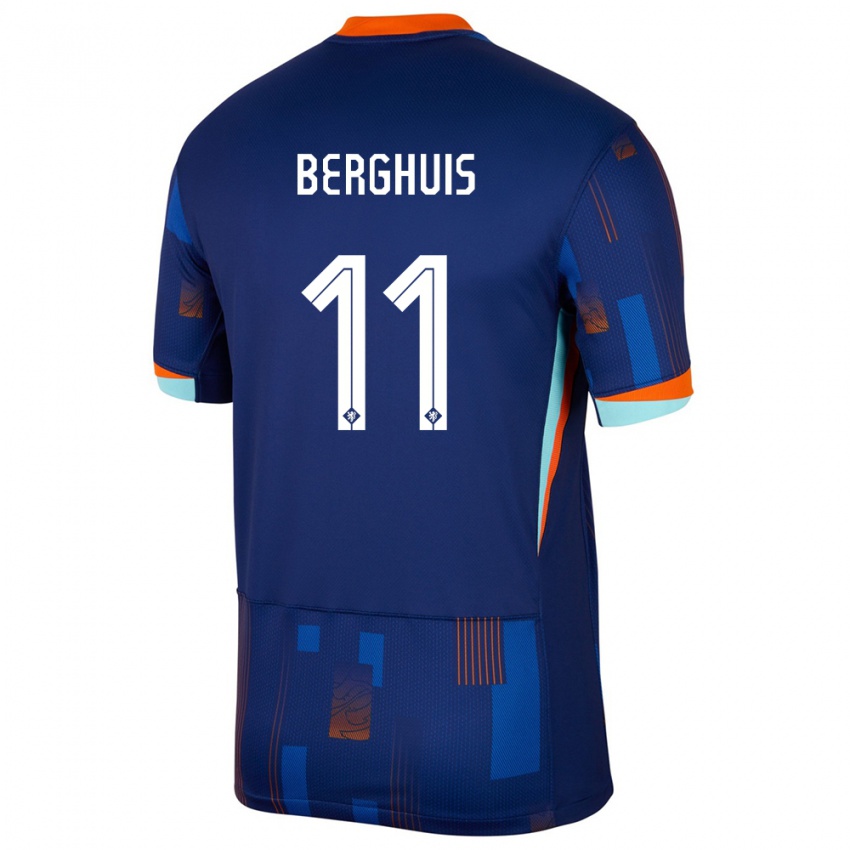 Férfi Hollandia Steven Berghuis #11 Kék Idegenbeli Jersey 24-26 Mez Póló Ing