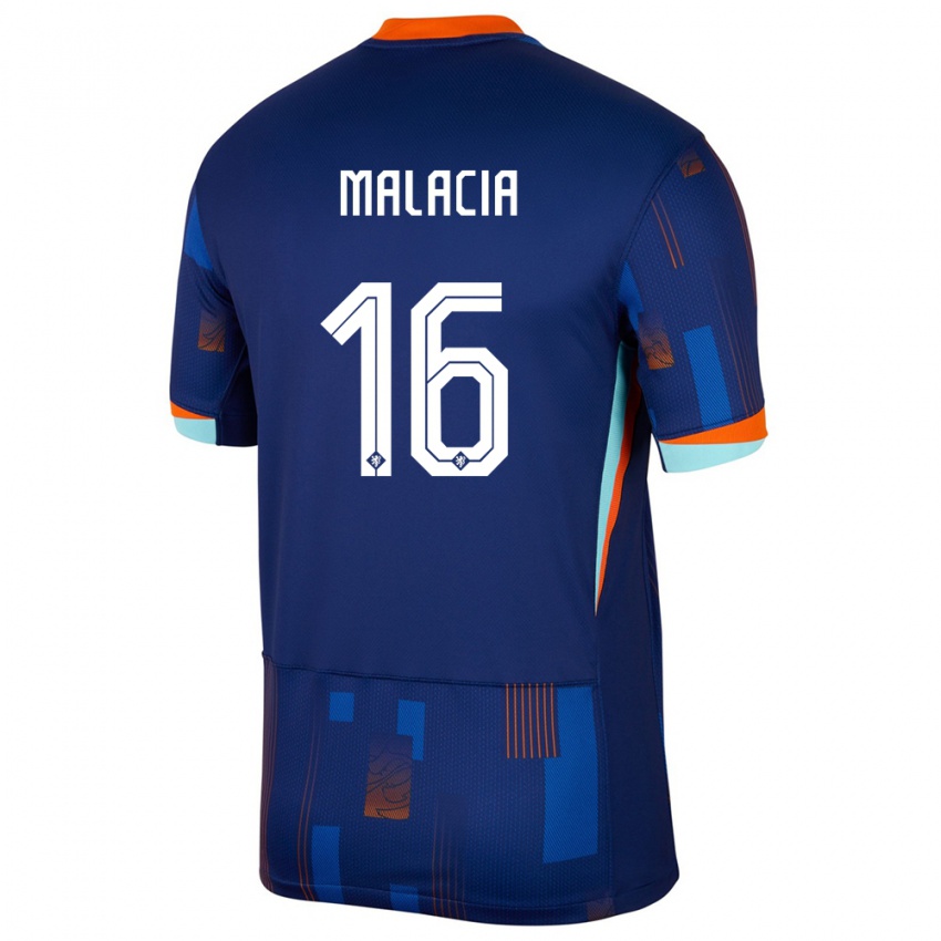 Férfi Hollandia Tyrell Malacia #16 Kék Idegenbeli Jersey 24-26 Mez Póló Ing