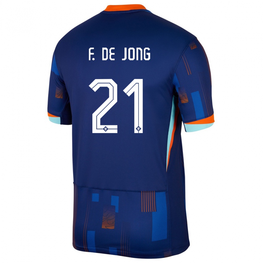 Férfi Hollandia Frenkie De Jong #21 Kék Idegenbeli Jersey 24-26 Mez Póló Ing