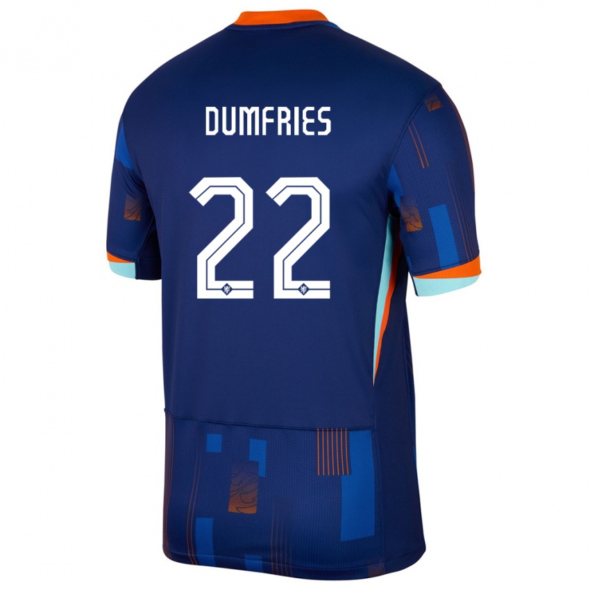 Férfi Hollandia Denzel Dumfries #22 Kék Idegenbeli Jersey 24-26 Mez Póló Ing