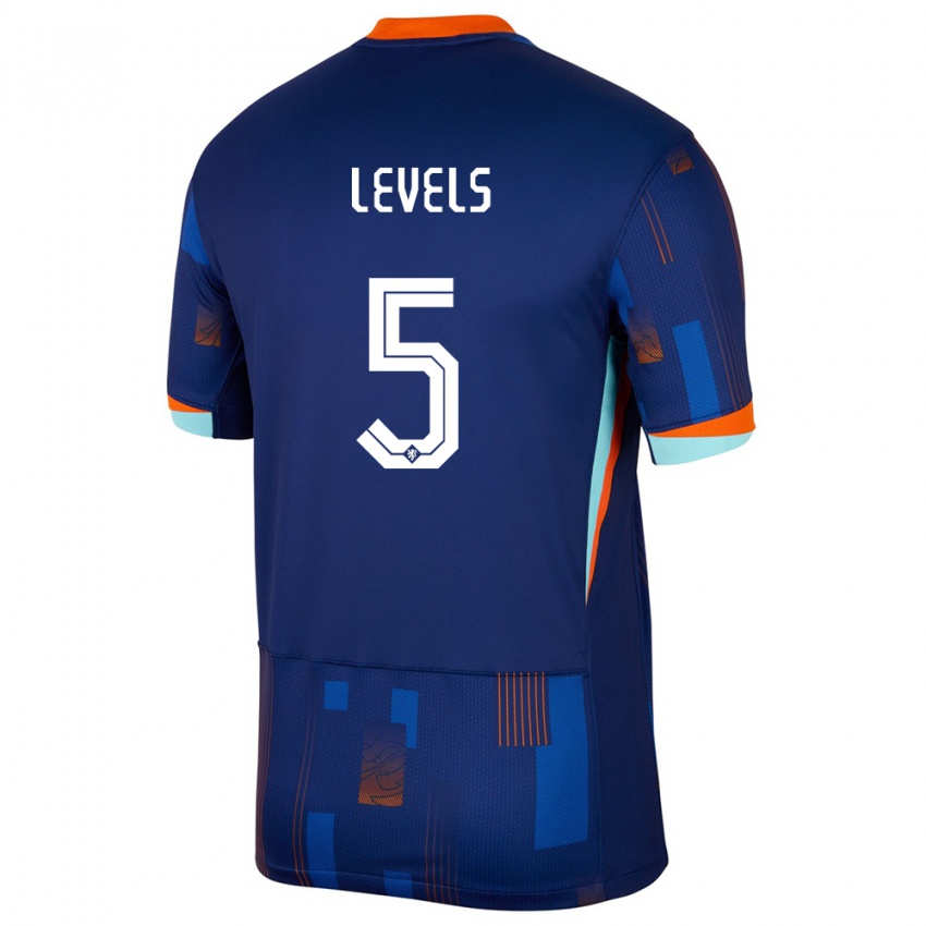 Férfi Hollandia Janou Levels #5 Kék Idegenbeli Jersey 24-26 Mez Póló Ing