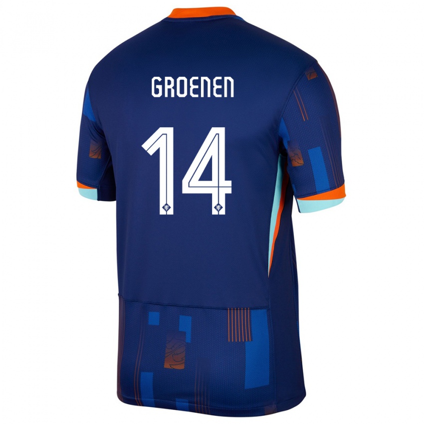 Férfi Hollandia Jackie Groenen #14 Kék Idegenbeli Jersey 24-26 Mez Póló Ing