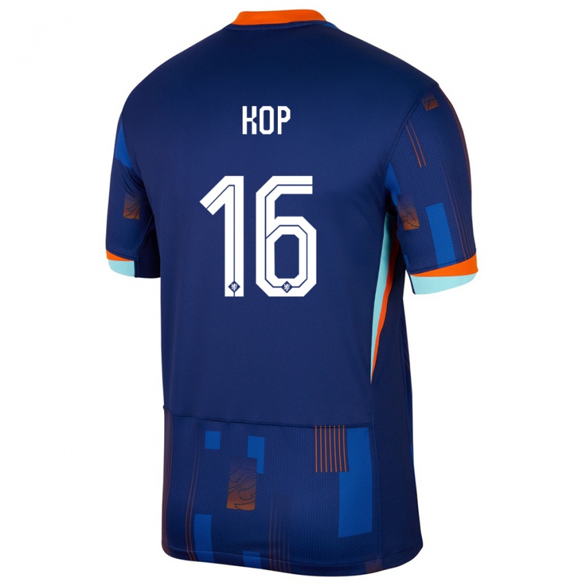 Férfi Hollandia Lize Kop #16 Kék Idegenbeli Jersey 24-26 Mez Póló Ing